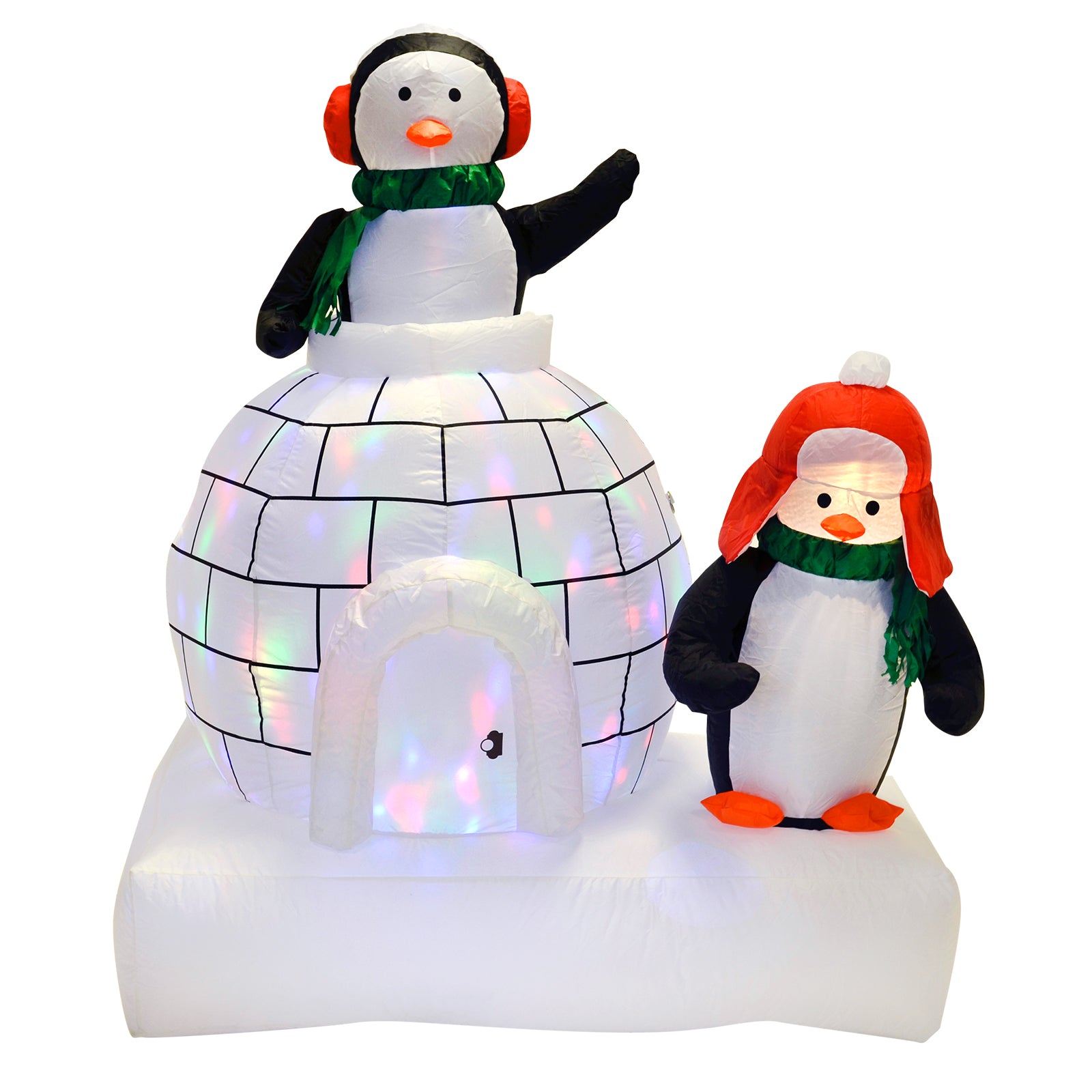 Mr Crimbo 5ft Penguin And Igloo Inflatable With Disco Lights - MrCrimbo.co.uk -XS4236 - -6ft inflatable